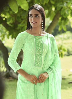 Green color cotton with sequence dress material