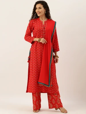 Red color rayon cotton dress material