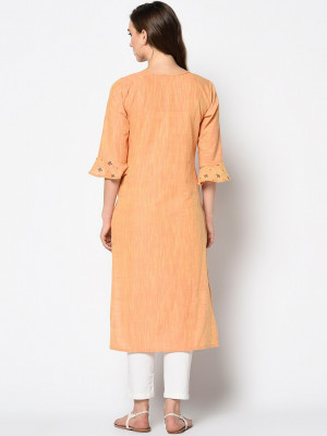 Orange color south cotton kurti with printed work