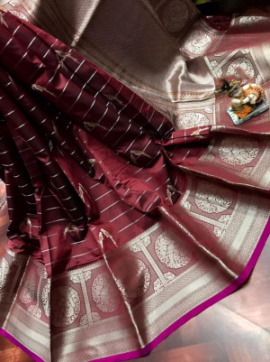Maroon color jacquard silk saree with zari work