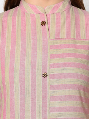 Pink and beige color south cotton kurti with striped work