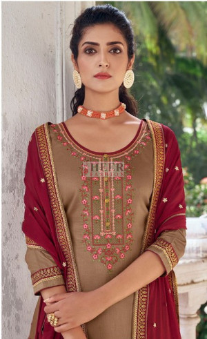 Beige color jam silk cotton dress material