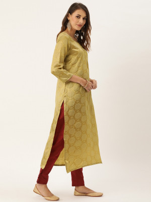 Beige and maroon color silk blend dress material with zari woven work