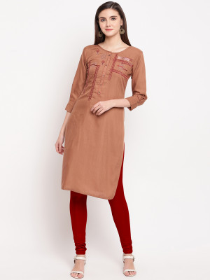 Brown color muslin silk kurti with embroidery work