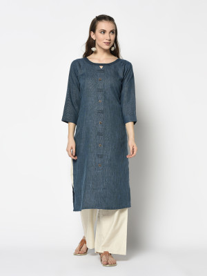 Teal color cotton kurti with hand work