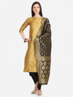 Yellow and black color jacquard weaving dress material
