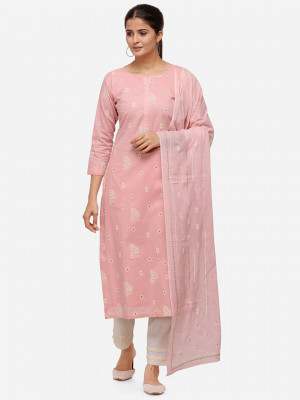 Pink color cotton  print dress material