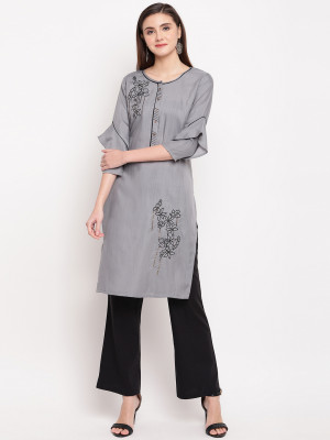 Gray color muslin silk kurti with embroidery work