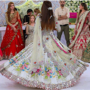 White color georgette lehenga with heavy embroidery work
