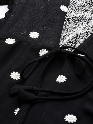 Beautiful black and white color embroidery sequins work georgette kurti
