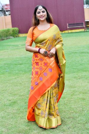 Parrot green color patola silk saree with weaving work