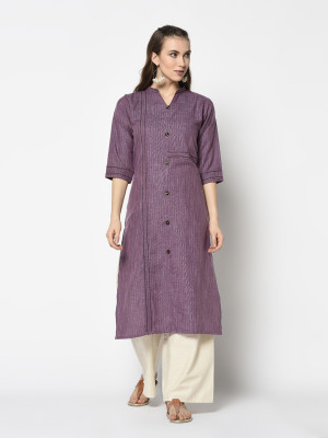 Purple color cotton kurti with hand work