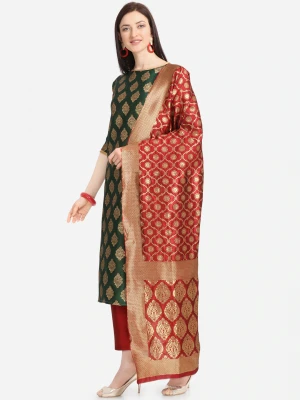 Green and red color beautiful jacquard weaving dress material