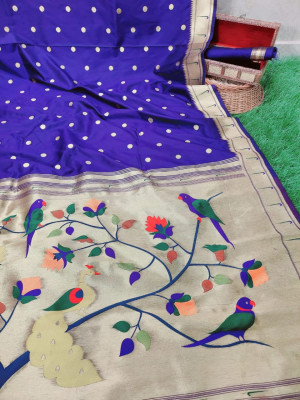 Purple color banarasi soft silk paithani saree with zari border & exclusive zari pallu