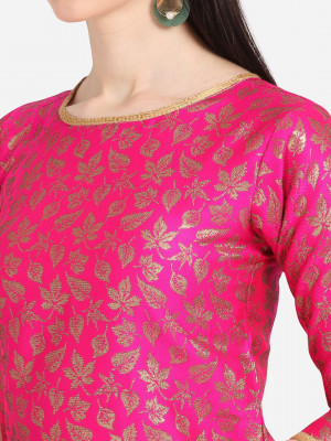 Pink and green color unstitched jacquard weaving dress material