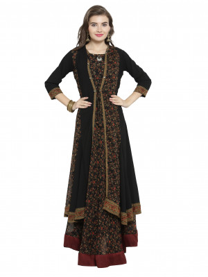 Black and multi color georgette kurti with foral print