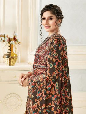 Multicolor pashmina silk saree with digital printed work