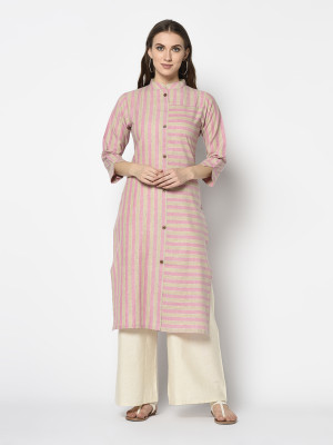 Pink and beige color south cotton kurti with striped work