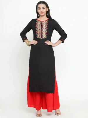 Black & red color rayon cotton dress material
