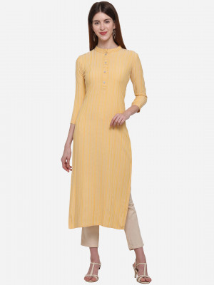 Yellow color viscose cotton kurti with buttons work