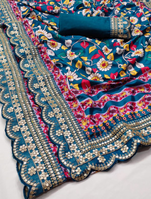 Foriji color pure kumari silk saree with digital printed work