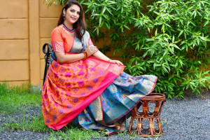 Firoji color patola silk saree with weaving work