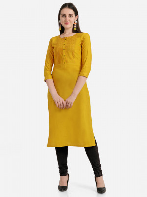 Mustard yellow color rayon kurti with embroidery work