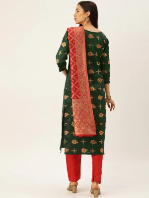Green & red color silk blend dress material