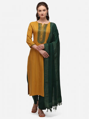 Mustard yellow color cotton dress material