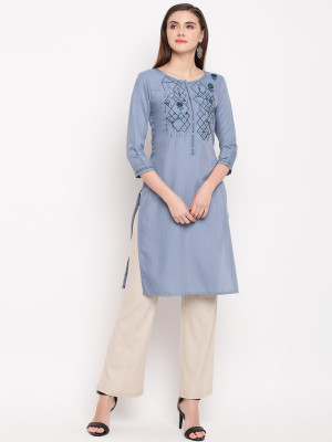 Blue color muslin silk kurti with embroidery work