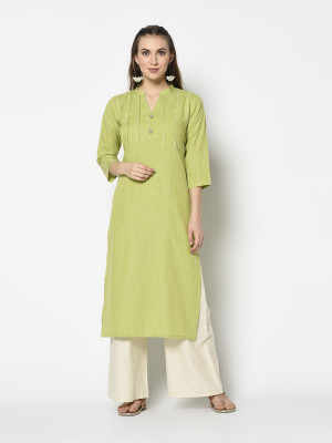 Lime green color cotton blend kuri with buttons
