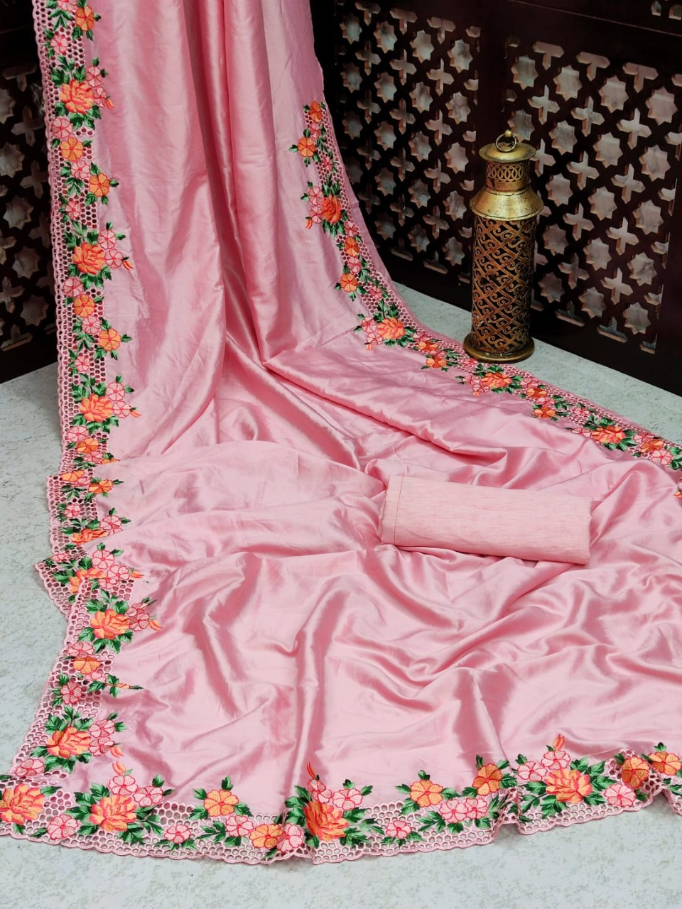 Function Wear Malai Silk Satin Saree with Digital Print Handwork Pearl –  Urban Fashion