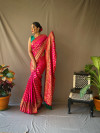 Rani pink color pure silk saree with zari weaving work