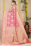 Peach color kanchipuram handloom silk saree with zari work