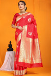 Red color kanchipuram silk handloom saree with zari woven work