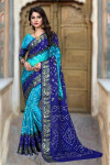 Multi color soft art silk bandhani saree with zari weaving work