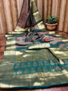 Dark green color soft kanchipuram silk saree with zari weaving work