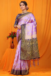 Lavender color balatan silk saree with golden zari weaving work