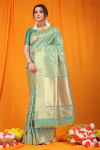 Light green color kanchipuram silk saree with  zari weaving work
