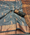 Gray color soft raw silk saree with weaving work
