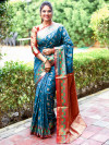 Firoji color soft banarsi silk saree with zari weaving work