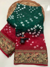Multi color hand bandhej bandhani silk saree with zari weaving work