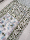 White and green color soft cotton saree with printed work