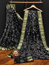 Black color pure hand bandhej bandhani saree with zari weaving work