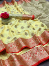 Yellow color linen silk saree with zari work