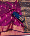 Magenta color soft raw silk saree with weaving work