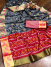 Gray color soft patola silk saree with zari weaving work