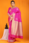 Pink color kanchipurm silk saree with zari woven work