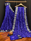 Royal blue color pure hand bandhej bandhani saree with zari weaving work