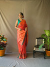 Gajari color pure silk saree with zari weaving work